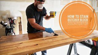 HOW TO STAIN BUTCHER BLOCK COUNTERTOP | DIY STANDING DESK