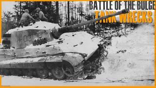 Battle of the Bulge wrecked German and Allied tanks and vehicles footage pt2.