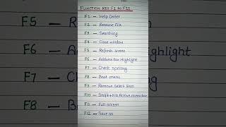 Use Of Function Key F1 to F12 | Function key's of Computer  #shorts #computer #viralvideo #trending