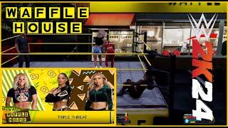 WWE 2K24 Waffle House Street Fight Sol Ruca vs Jaida Parker vs Adrianna Rizzo Ai Full Match