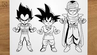 How to draw Dragon Ball Daima Characters (GOKU, VEGETA, PICCOLO) step by step, EASY