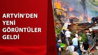 Artvin Yusufeli'nde yangın: 10'a yakın ahşap ev yandı | A Haber