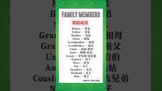 今日英语单词学习--家庭成员｜Today's vocabulary learning:  Family Members #英语单词 #零基础学英语 #shorts