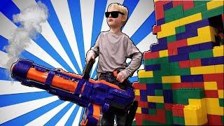 2 Story LEGO FORT Nerf Battle - Parents vs Kids