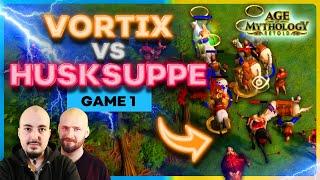 Husksuppe vs Vortix Pro 500$ Underworld Showdown! Game 1! Age Of Mythology: Retold 4k!