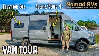 Camper Van Build Sleeps Four & Seats Four | Sprinter Campervan Elevator Bed.