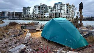 Camping In Front Of Luxury Apartments