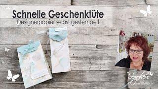 Schnelle Geschenktüte | Designerpapier selbst gestempelt mit Textures & Frames