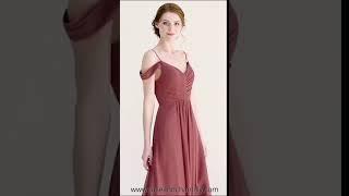 Long Chiffon Bridesmaid Dresses with Detachable Draped Sleeves TBQP459