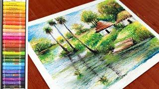 How to Draw Realistic Landscape Only Using Oil Pastel and Pencil Easily | Step by Step