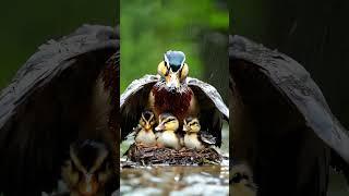 Under Her Wings: Mandarin Duck Guards Chicks from Rain #mother #birds  #rain #trending #duck