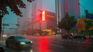 [4K HDR] Walking in Heavy Rain at Night in Seoul  | City Ambience Umbrella Sounds ASMR