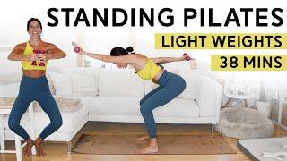 Standing Pilates with Weights (38 Min Class) - At Home Pilates Workout with Light Hand Weights