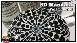 Black and White Flower Mandala | Mandala Dot Art Rock Painting Tutorial