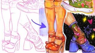 Drawing SHOES: Sketch and Marker process 