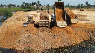 Continue Landfilling Other Side Increasing Land Boundary Dozer Push Stones & 25Ton Trucks Unloading