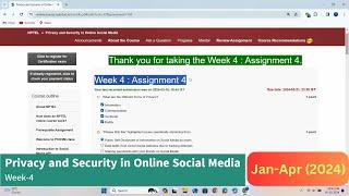 Privacy and Security in Online Social Media Week-4 Assignment/Quiz | Jan-Apr 2024 | Solutions