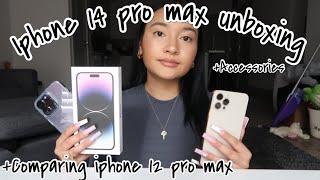 Iphone 14 Pro Max UNBOXING!! (Deep purple 256 gb) + Accessories+ Review