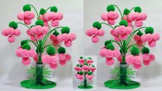 ऊन से गुलदस्ता बनाने का तरीका/DIY EASY WOOLEN FLOWERS GULDASTA/WOOLEN FLOWER VASE CRAFT IDEA