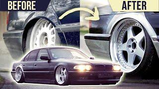 Building a slammed BMW E38 Widebody in 10 minutes | Time Lapse Transformation