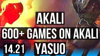 AKALI vs YASUO (MID) | 600+ games | KR Diamond | 14.21