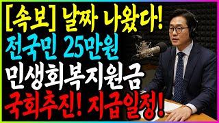 [속보] 날짜 나왔다! 전국민 25만원 민생회복지원금 국회 가결•지급 일정