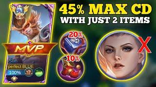 45% MAX CD WITH JUST 2 ITEMS! (must try) | SUN BEST BUILD -MLBB #sunmlbb #topglobalsun #mlbb