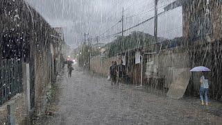 heavy rain in my village | walking in heavy rain, ASMR, fell asleep immediately to the sound of rain