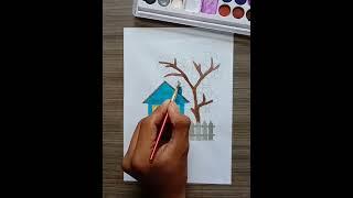 Drawing House with Watercolors  : Tutorial #shorts #drawing #artist