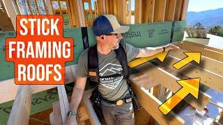 Construction of a MEGA sized Modern Home PT 55 | Stick Framing Side Roofs