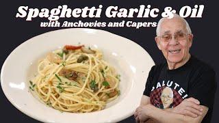 Spaghetti Garlic and Oil with Anchovies and Capers