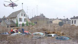 Chaos in Italy ! River embankment breaks, houses and cars swept away by floods in Emilia Romagna