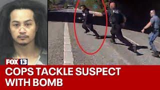 Rare bodycam video shows suspect throw bomb at WA police officers on freeway