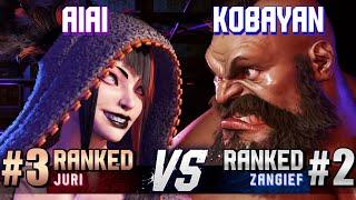 SF6 ▰ AIAI (#3 Ranked Juri) vs KOBAYAN (#2 Ranked Zangief) ▰ High Level Gameplay