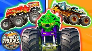 Hot Wheels Monster Trucks Power Up to Take On Skelesaurus! + More Monster Truck Challenges!