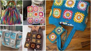 Crochet multicoloured fancy bag/crochet shoulder bag/handbag designs