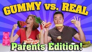 GUMMY FOOD vs. REAL FOOD CHALLENGE Parents Edition!!!