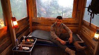 A Man Builds a Wooden Cabin in the Forest - Winter Camping in a Wooden Cabin