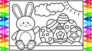 How to Draw the Easter Bunny and Eggs for Kids Easter Drawings for KidsEaster Coloring Pages