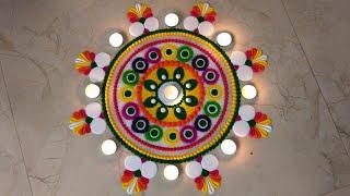 Simple And Easy Rangoli Designs For Diwali | Simple And Attractive Multicolored Rangoli | Muggulu