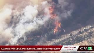 LiveCopter 3 is over the Park Fire in Butte County, California's largest wildfire of the year so …