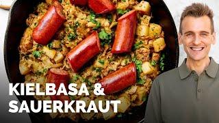 Skillet Kielbasa and Sauerkraut | A great weeknight recipe for cold weather!