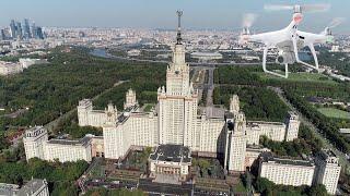 Полёт над МГУ. Московский государственный университет. Россия, Москва, Раменки.