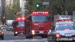 火災現場多数集結した消防隊。The fire brigade which gathers to the fire despatch.