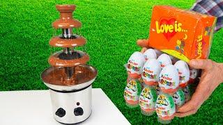 Chocolate Fondue Fountain vs Kinder Surprise and BUBBLE GUM Experiment