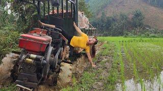 Agricultural vehicles transporting construction materials on extremely dangerous dirt roads