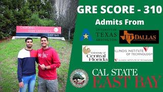 I Chose CSU EAST BAY because! GRE SCORE 310 - 1 Reject 7 Admits