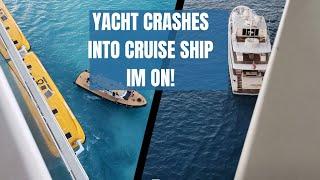 BREAKING NEWS. Yacht size boat crashes into MY cruise ship. Royal Caribbean's Allure of The Seas