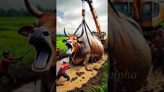 Heavy cow stuck on muddy field rescued by farmers #humanity #cow #cowlover #rescueanimals #animals