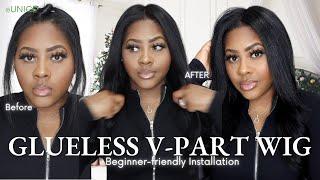 Beginner Friendly Glueless V-Part Installation| ft. UNICE Hair